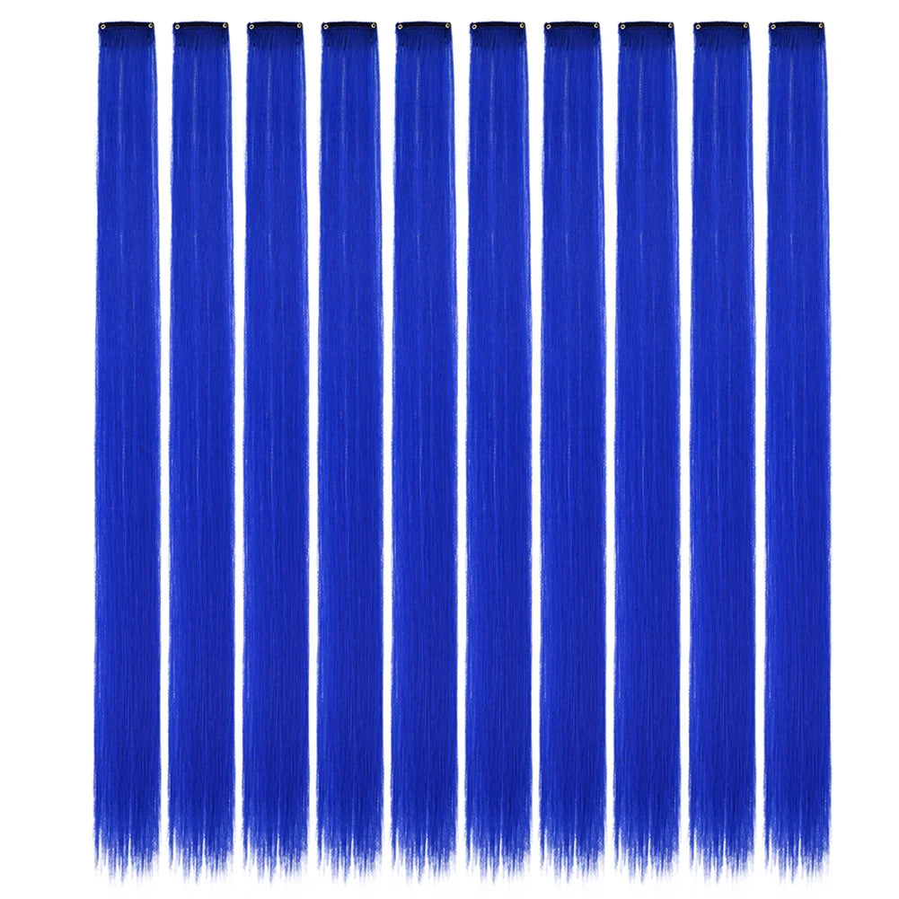 10 unids/pack de extensiones de cabello con Clip para fiesta de colores para niñas, postizos sintéticos de pelo liso de 22 pulgadas de colores Omber