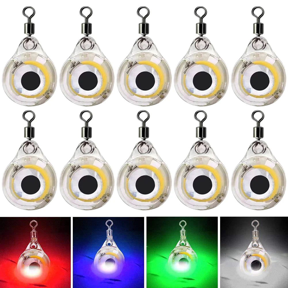 10 Uds. Señuelo de pesca con forma de Mini ojo, luz nocturna subacuática, señuelo luminoso alimentado por baterÃÂÂa para agua de mar y agua dulce
