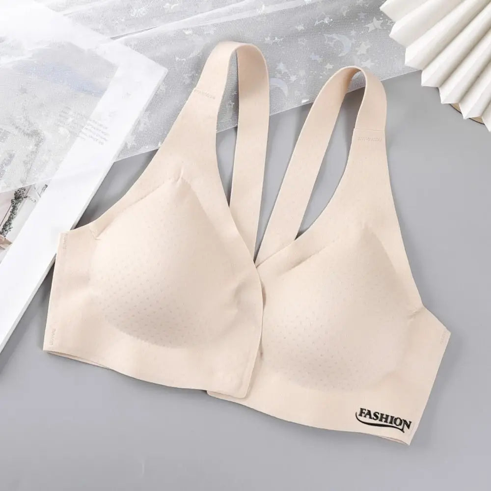 Sujetador inalámbrico con hebilla frontal en V profundo, sujetador antiflacidez a prueba de golpes para mujer, lencería de Copa grande, sujetadores sin costuras para niñas y mujeres