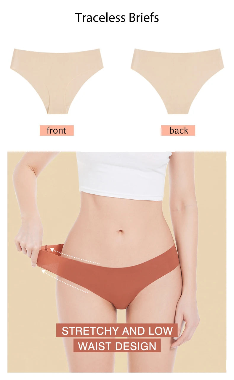 Conjunto de 3 uds de bragas sin costuras para mujer, ropa interior Sexy transpirable de cintura baja, bragas de seda sólidas, bragas invisibles sin costuras para mujer, calzones sin costura mujer