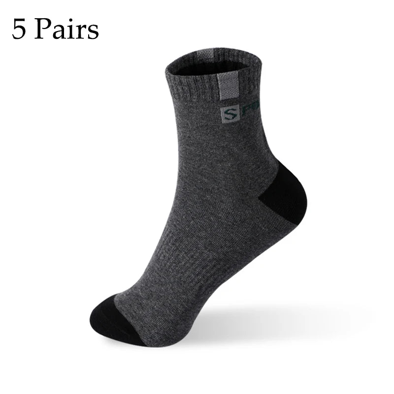 5 pares de calcetines de algodón para hombre, zapatillas deportivas transpirables suaves con letras a la moda, medias de tubo medio de alta elasticidad, toalla Sox de verano
