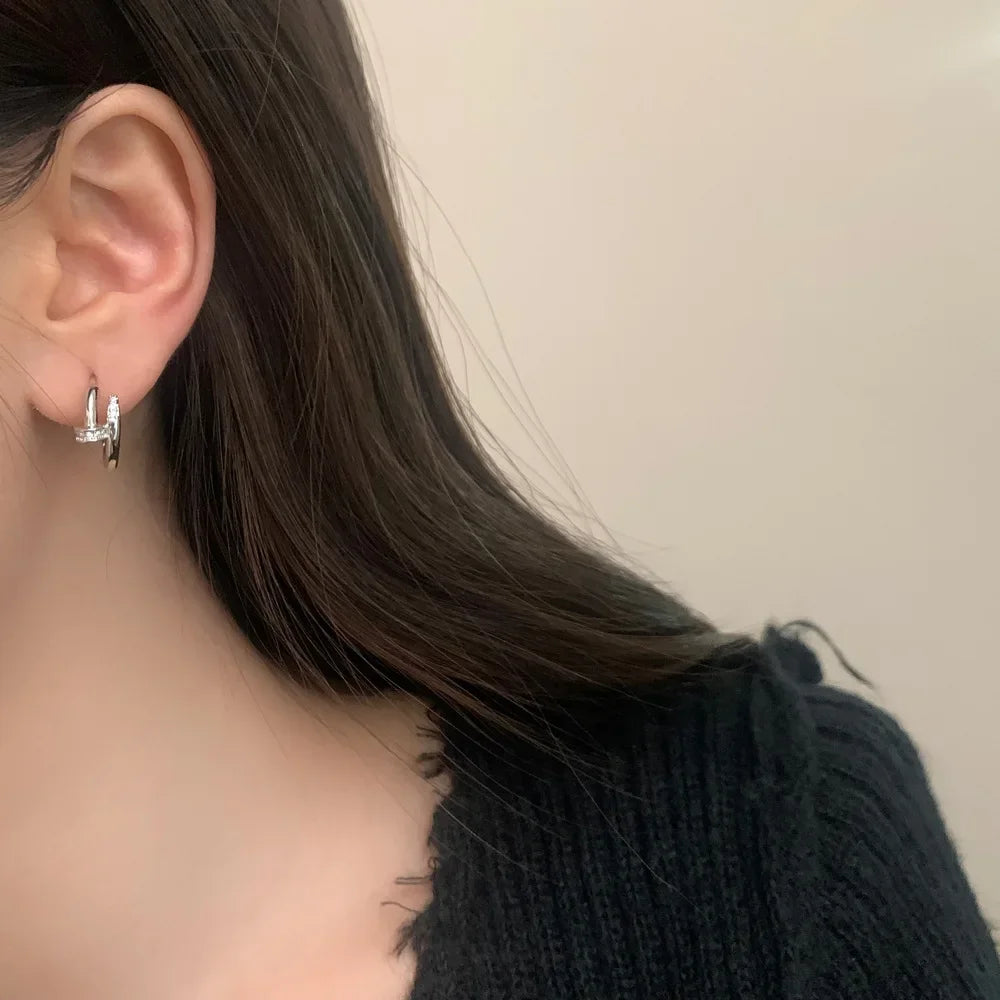 Pendientes redondos de aro para mujer, Plata de Ley 925 auténtica con circonita, joyería fina minimalista de moda, accesorios de herramientas brillantes