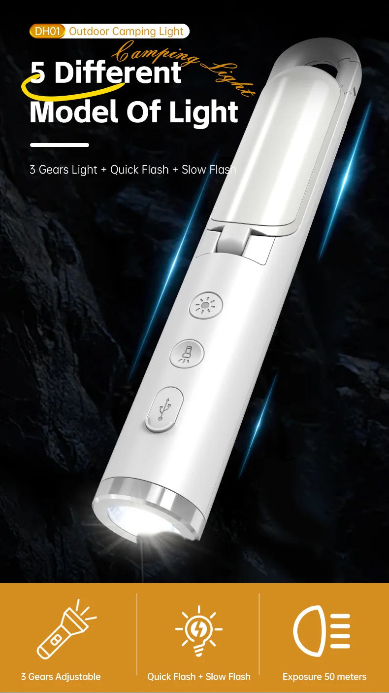 Linterna de Camping UltraBrillante con Linterna y Modo SOS - Plegable, Carga Tipo-C, Impermeable IP53 para Senderismo/Reparaciones de Emergencia