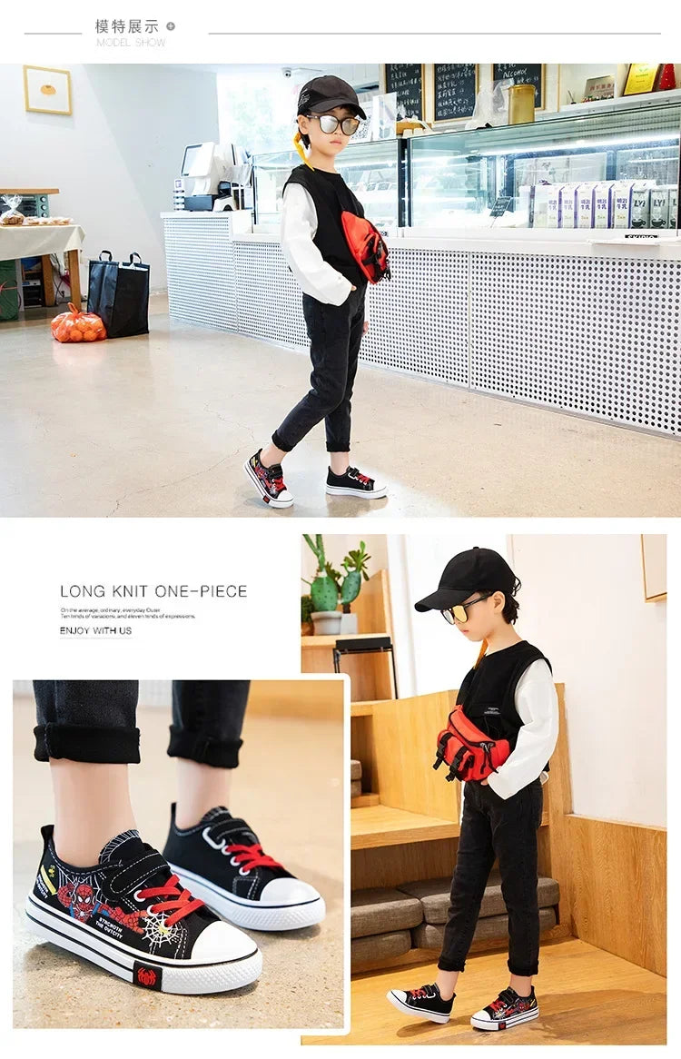 Zapatos de lona Disney para niños, zapatillas de deporte de Spiderman para niños, zapatos antideslizantes para estudiantes, zapatos deportivos de fondo suave para exteriores
