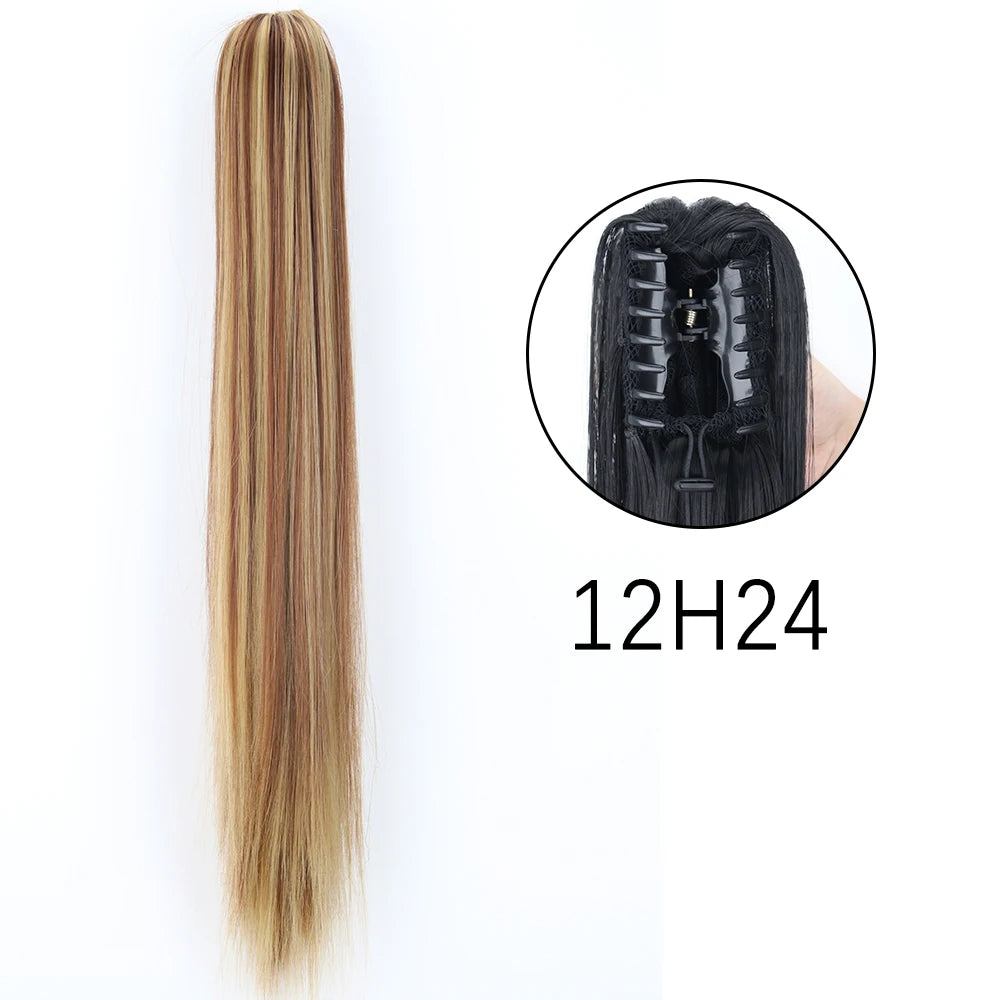 Extensiones de cabello de cola de caballo con Clip de garra larga y recta sintética, pieza de cabello de cola de caballo resistente al calor de 24 pulgadas para mujer, fiesta diaria