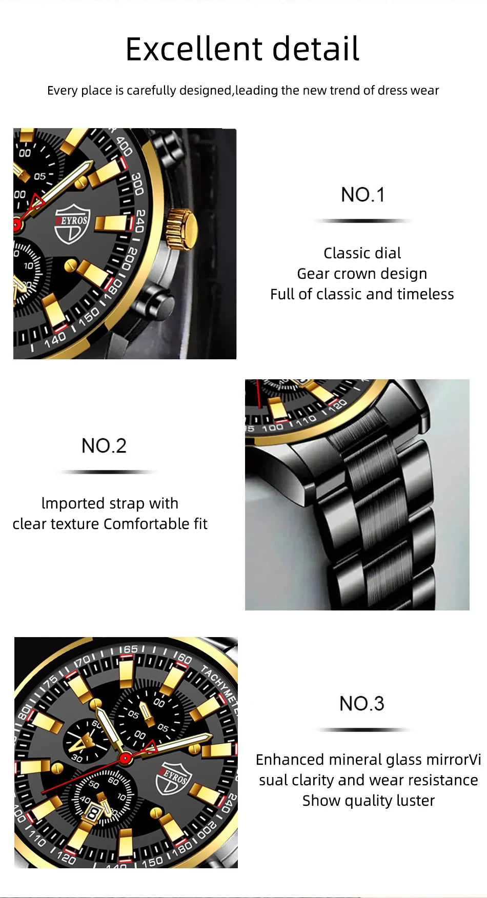 Reloj de cuarzo con banda de acero Digital con aguja dorada para hombre, informal, de lujo, con calendario, diseñado para hombres exitosos, clásico