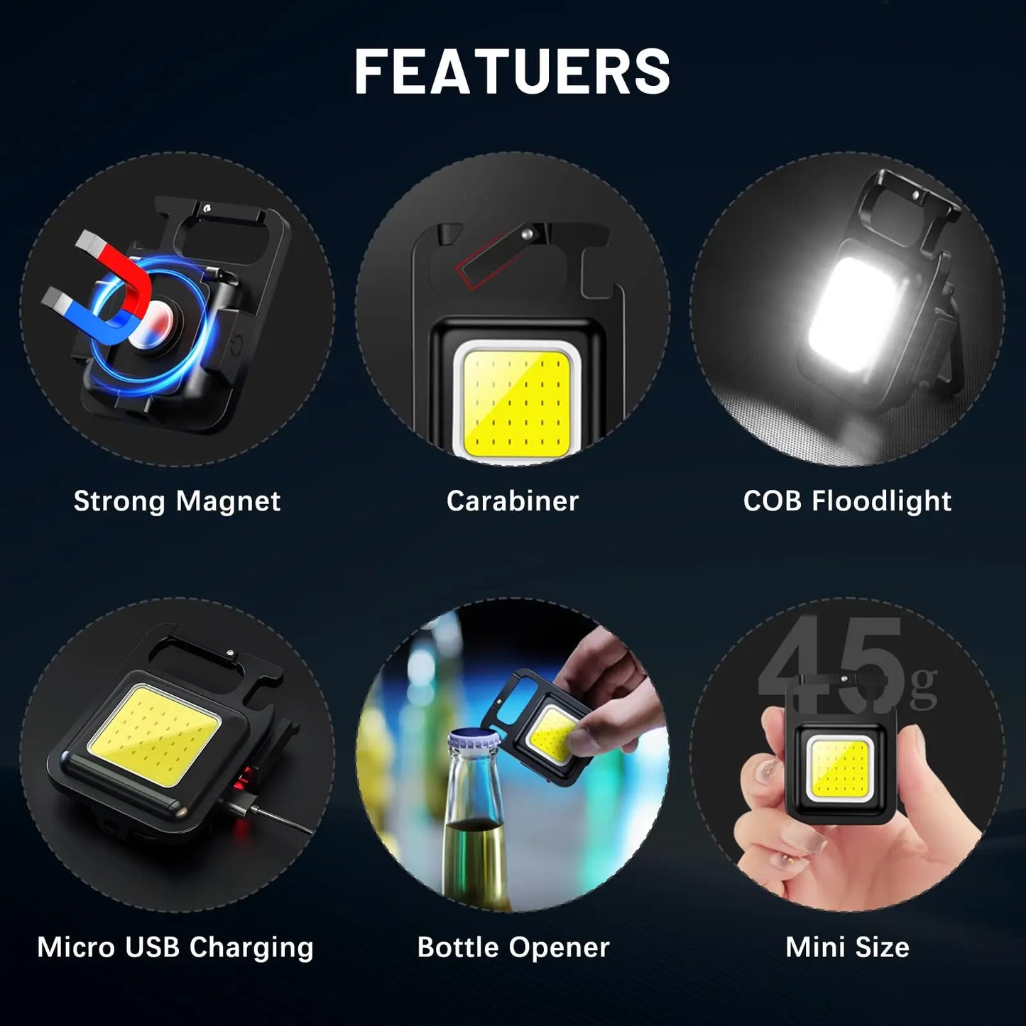 Llavero con luz Mini linterna multifuncional para acampar, LED recargable por USB, portátil, brillante, COB, Clip de bolsillo, linterna para trabajo al aire libre