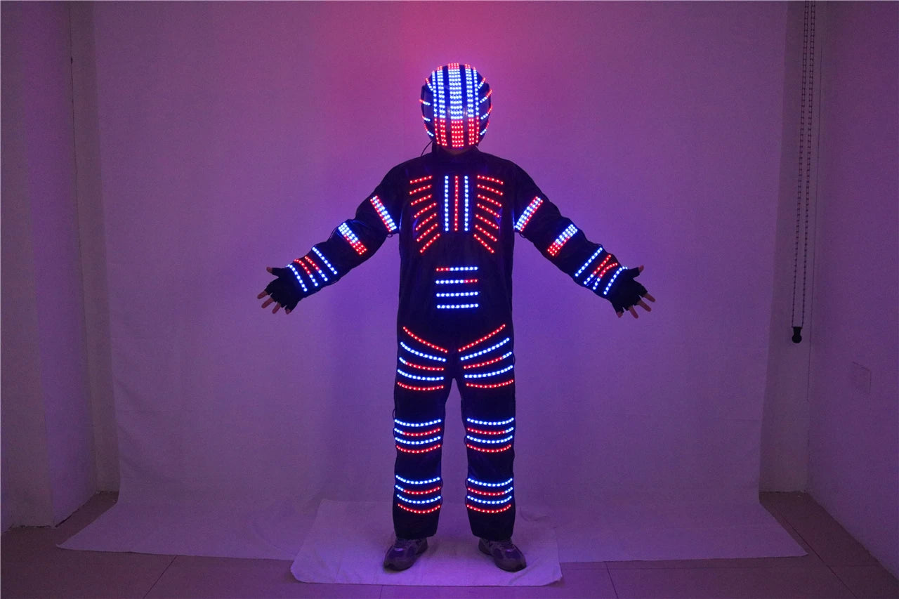 Traje de robot LED a todo color, disfraz de depredador láser, bailarina de escenario, soldado de hierro, traje de cosplay para club nocturno nuevo