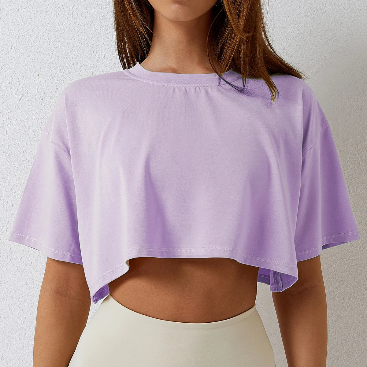 Ropa de algodón de manga corta para mujer, ropa para correr y bailar, Top corto para Yoga y Fitness, Camiseta deportiva holgada para el ombligo, camisetas de entrenamiento para gimnasio