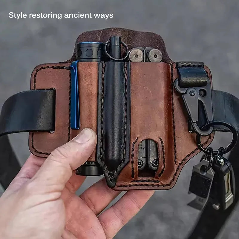 Bolsillo multifuncional para herramientas, Funda de cuero para linterna, resistente al desgaste, duradera, para deportes de acampada al aire libre