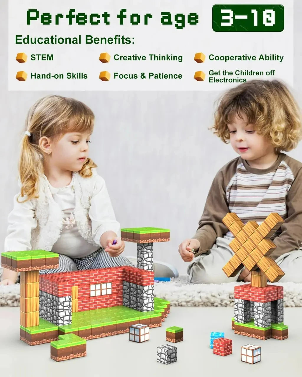 100 Uds. Bloques magnéticos de juguete, juego de imanes de construcción para niños y niñas, cubos sensoriales Montessori con tallo para regalo para niños pequeños