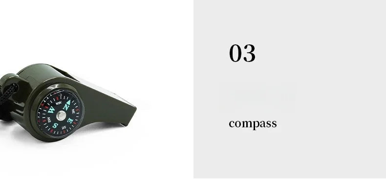 Silbato 3 en 1 para acampar, equipo de supervivencia de emergencia, brújula, termómetro para exteriores, necesita Color verde militar con cuerda