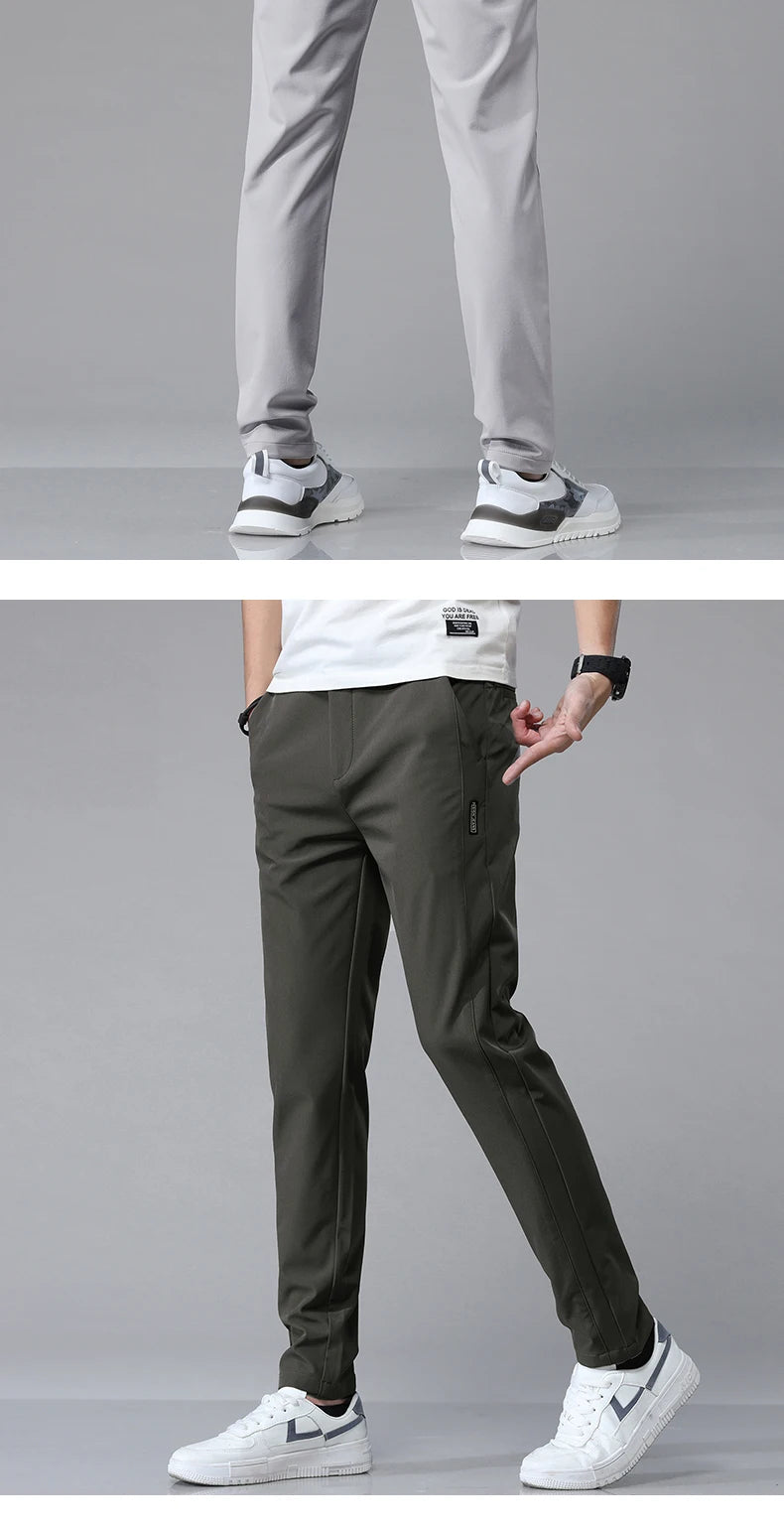 Pantalones informales rectos ajustados elásticos ultrafinos para hombre, pantalón deportivo de Golf transpirable de alta calidad, primavera y verano, 2024