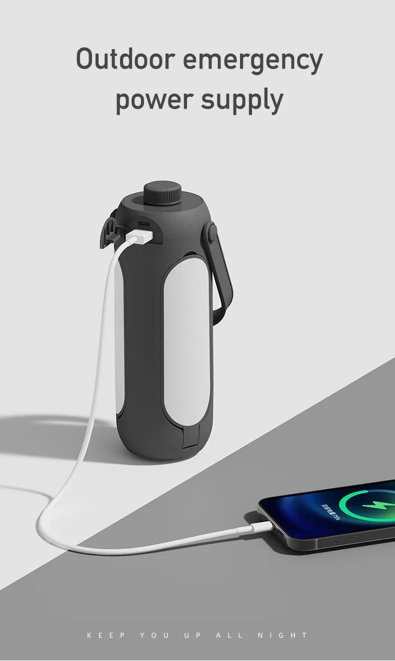 Linterna Multifuncional de Camping + Power Bank - 10000mAh Recargable USB-C, 3 Colores con Dimerización Continua, Panel Plegable & Cargador de Emergencia, para Camping/Senderismo