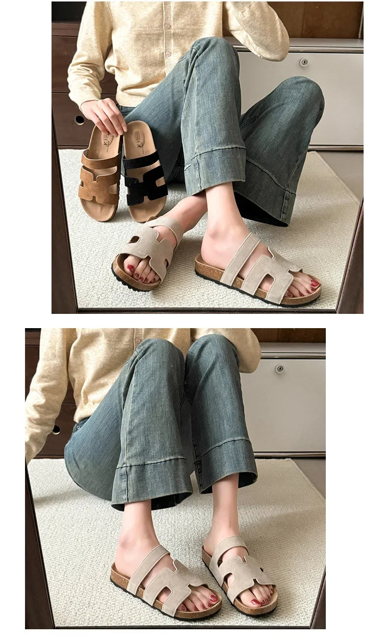 Diapositivas de moda 2025 para mujer: zapatillas de exterior con suela gruesa ajustable