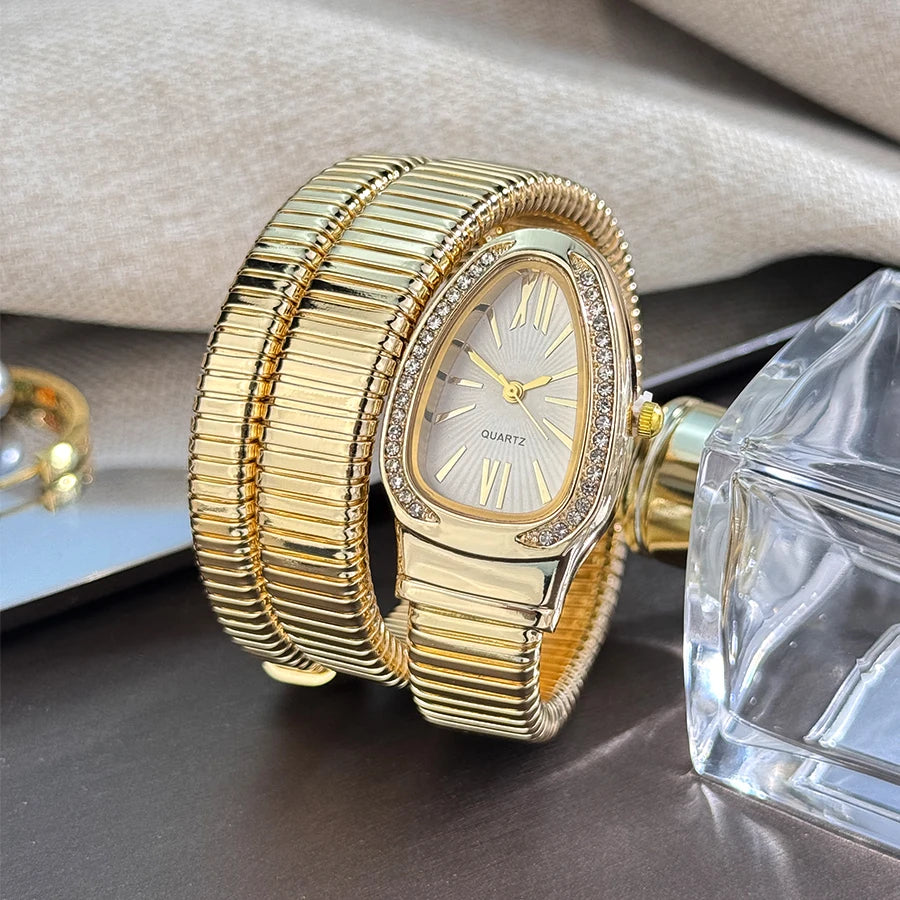 Reloj de aleación serpentina de alta calidad a la moda para mujer con caja de diamantes Reloj de pulsera de cuarzo de alta calidad estilo famoso