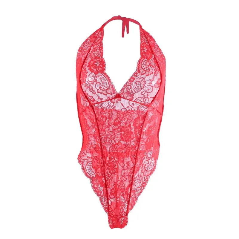 Lencerias Body de encaje transparente para mujer, lencerÃa Sexy, pijamas florales ahuecados, traje de peluche, medias, disfraces eróticos