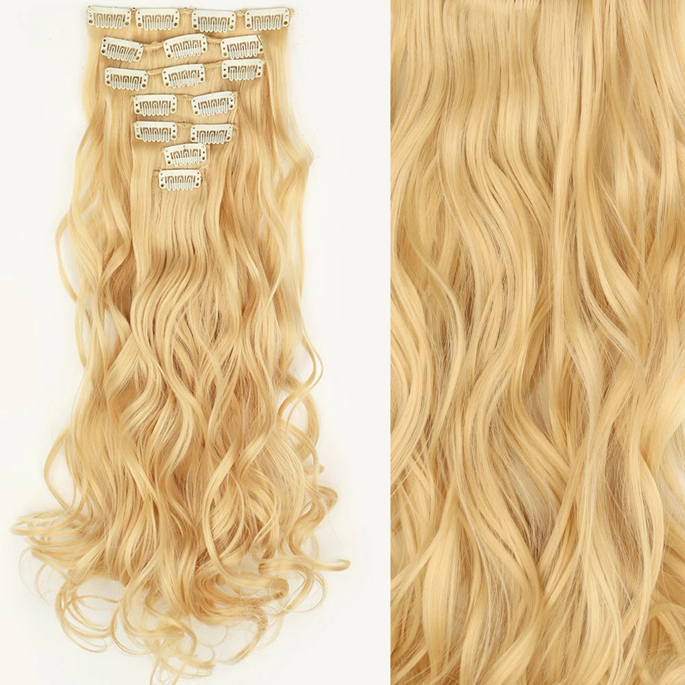 7 unids/set 16 Clips extensión de cabello negro largo liso pelo Natural Ombre peluca fibra resistente al calor para peinado de mujer