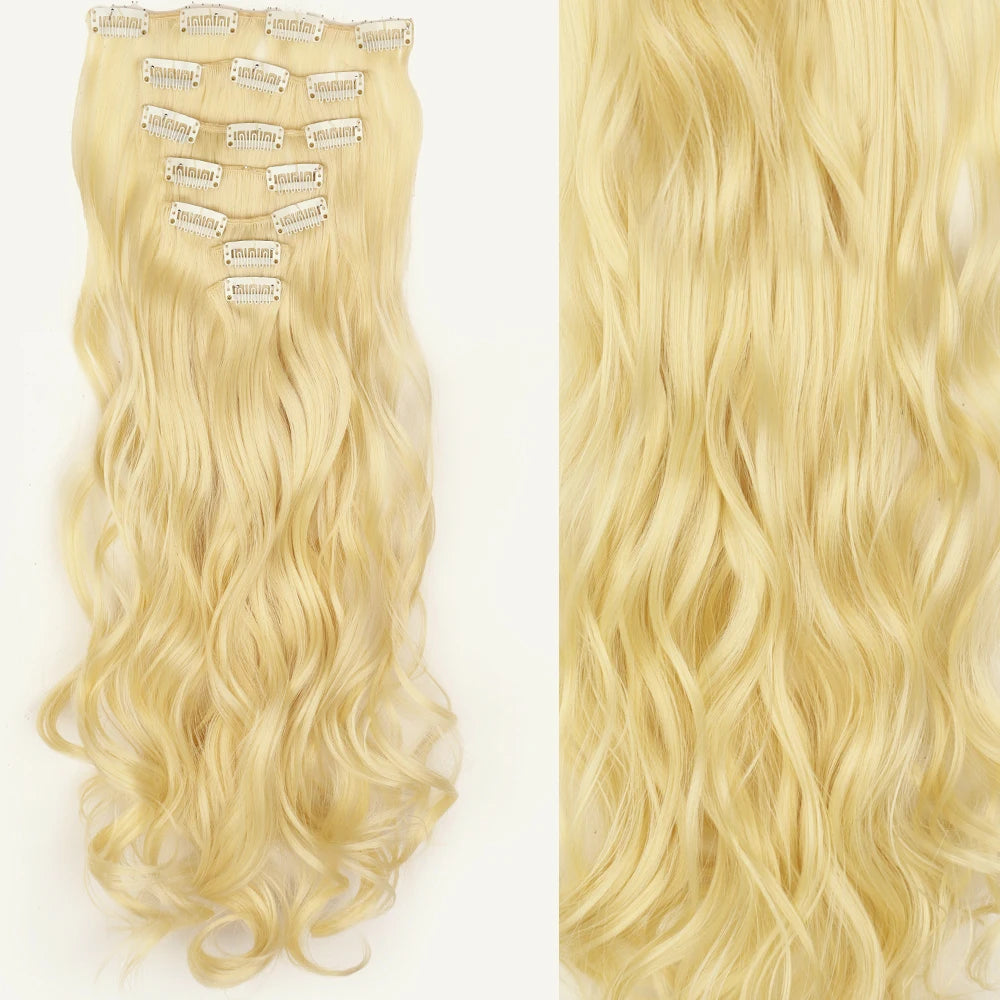 7 unids/set 16 Clips extensión de cabello negro largo liso pelo Natural Ombre peluca fibra resistente al calor para peinado de mujer