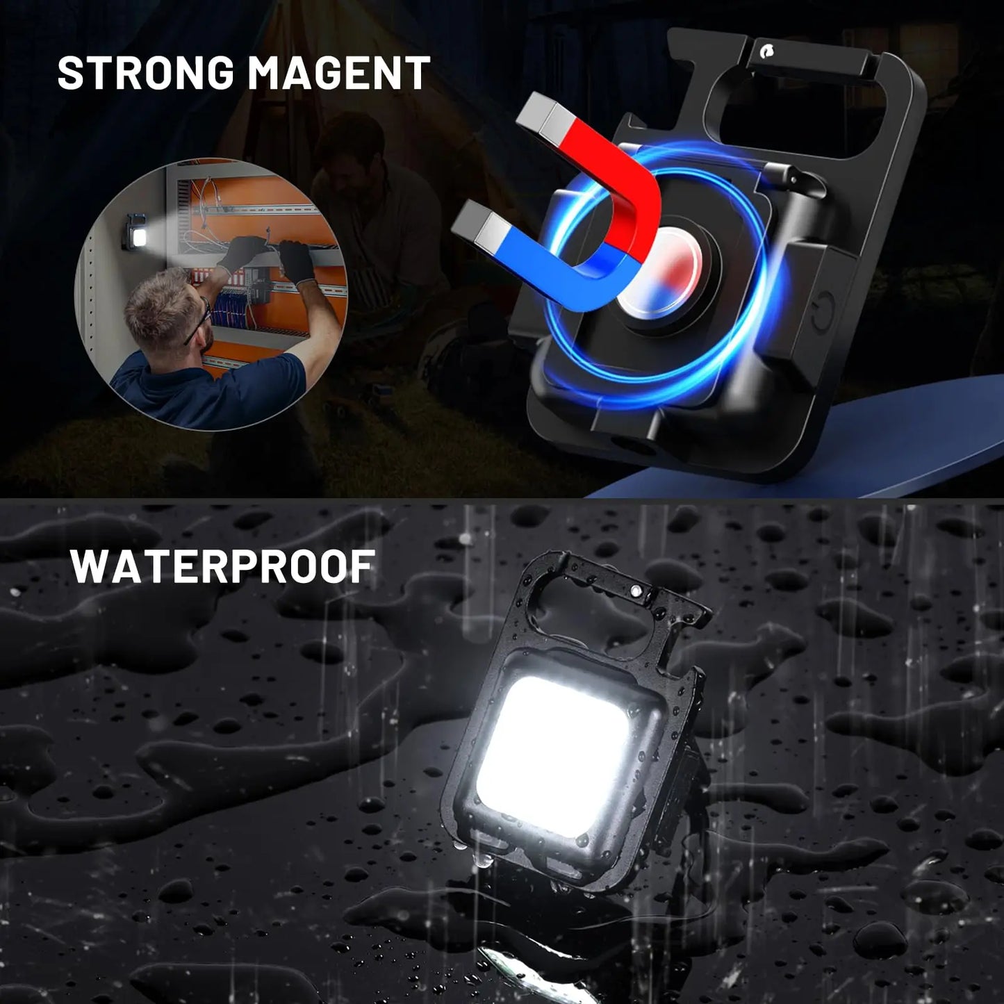 Llavero con luz Mini linterna multifuncional para acampar, LED recargable por USB, portátil, brillante, COB, Clip de bolsillo, linterna para trabajo al aire libre