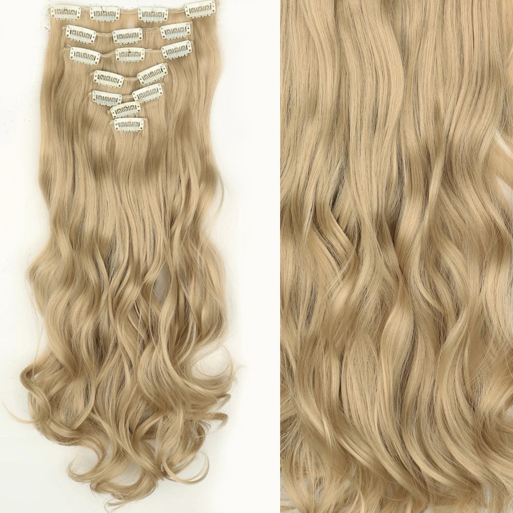 7 unids/set 16 Clips extensión de cabello negro largo liso pelo Natural Ombre peluca fibra resistente al calor para peinado de mujer