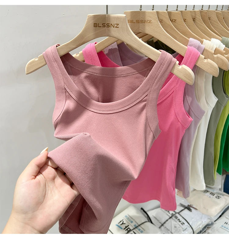 Zjaiss, camiseta sin mangas acanalada con cuello redondo liso para mujer, camisola para mujer, camiseta sin mangas elástica básica de verano 2025, camiseta sin mangas sólida con cuello redondo