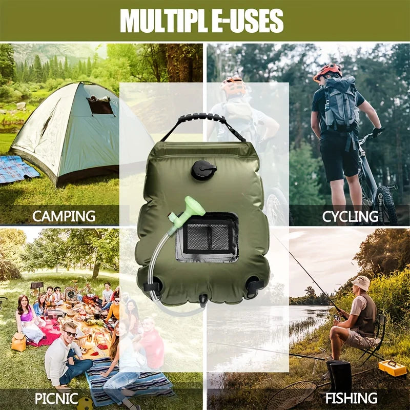 Bolsa de ducha para acampar con calefacción solar de 5 galones: bolsa de baño portátil, adecuada para viajes al aire libre, escalar, senderismo, playa y nadar
