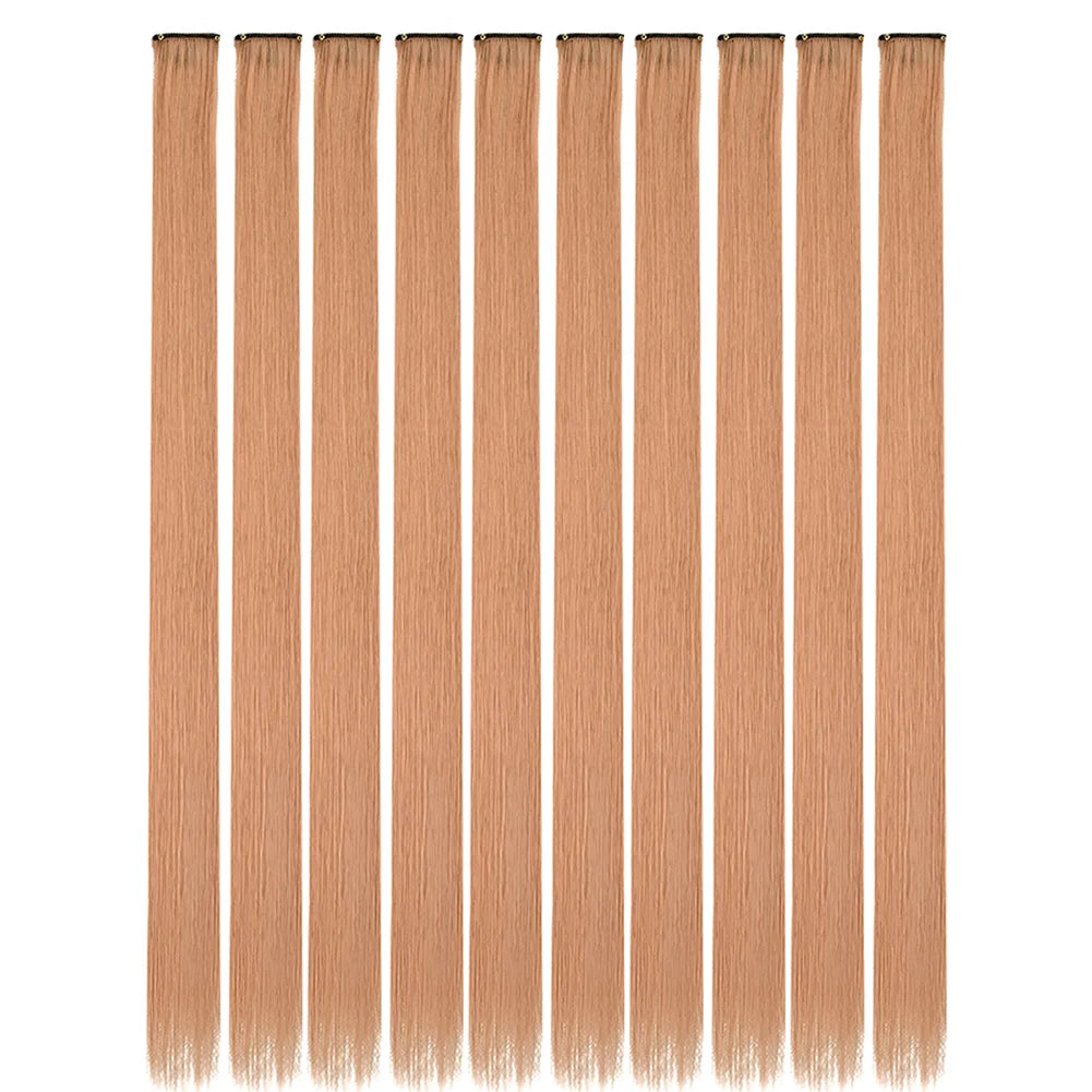 10 unids/pack de extensiones de cabello con Clip para fiesta de colores para niñas, postizos sintéticos de pelo liso de 22 pulgadas de colores Omber