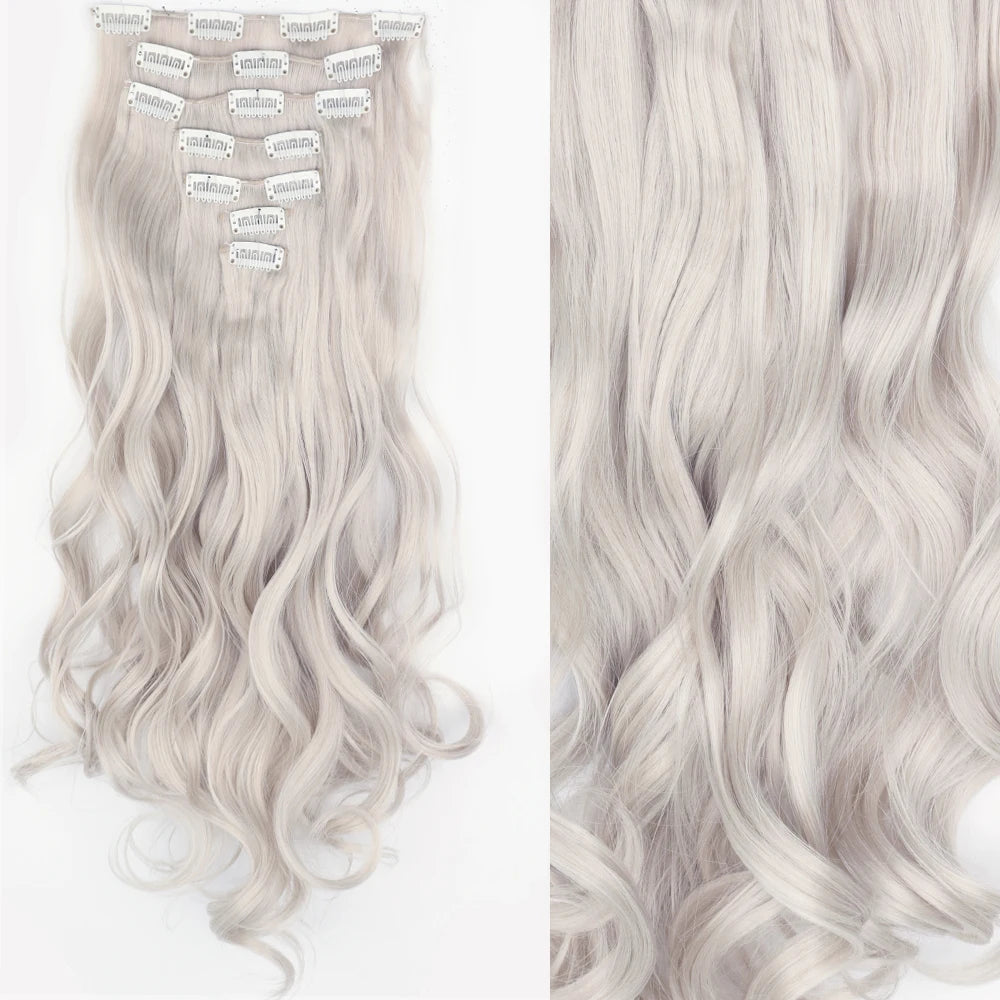 7 unids/set 16 Clips extensión de cabello negro largo liso pelo Natural Ombre peluca fibra resistente al calor para peinado de mujer