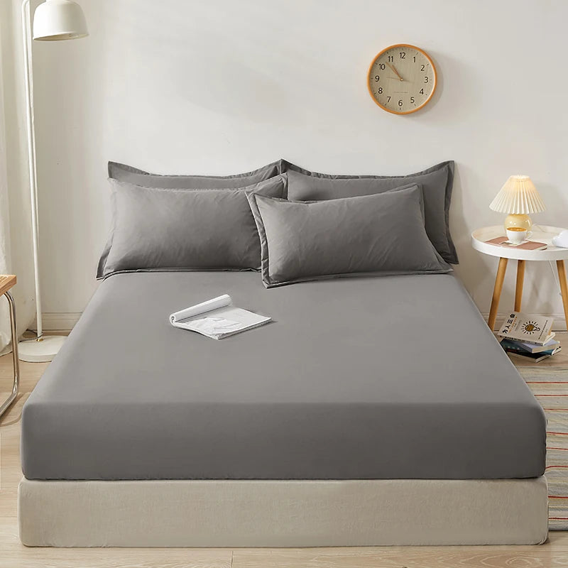 Sábana bajera con banda elástica, fundas de colchón de Color sólido, Protector para cama individual doble King, 100% algodón, 150/160/180x200