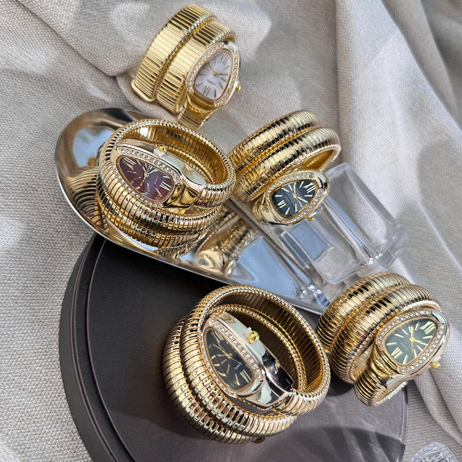 Reloj de aleación serpentina de alta calidad a la moda para mujer con caja de diamantes Reloj de pulsera de cuarzo de alta calidad estilo famoso
