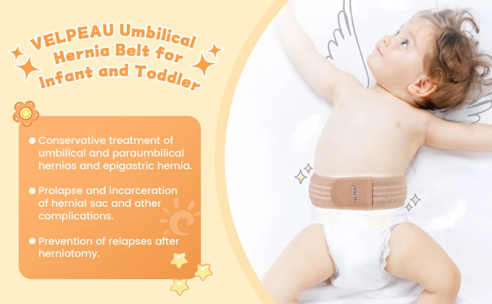 VELPEAU-Cinturón de Hernia Umbilical para bebé, envoltura de ombligo infantil, Truss, carpeta Abdominal con 3 almohadillas de compresión de diferentes formas