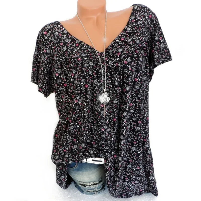 Camiseta holgada sin mangas para mujer, ropa de dormir de casa con cuello en V, Tops con estampado Floral, camisetas informales sexys a la moda para mujer