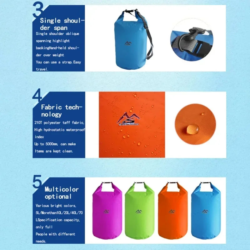 Bolsa seca impermeable 5L10L20L40L70L para acampar, senderismo, natación, Rafting, Kayak, río, senderismo, pesca, bolsa de agua al aire libre