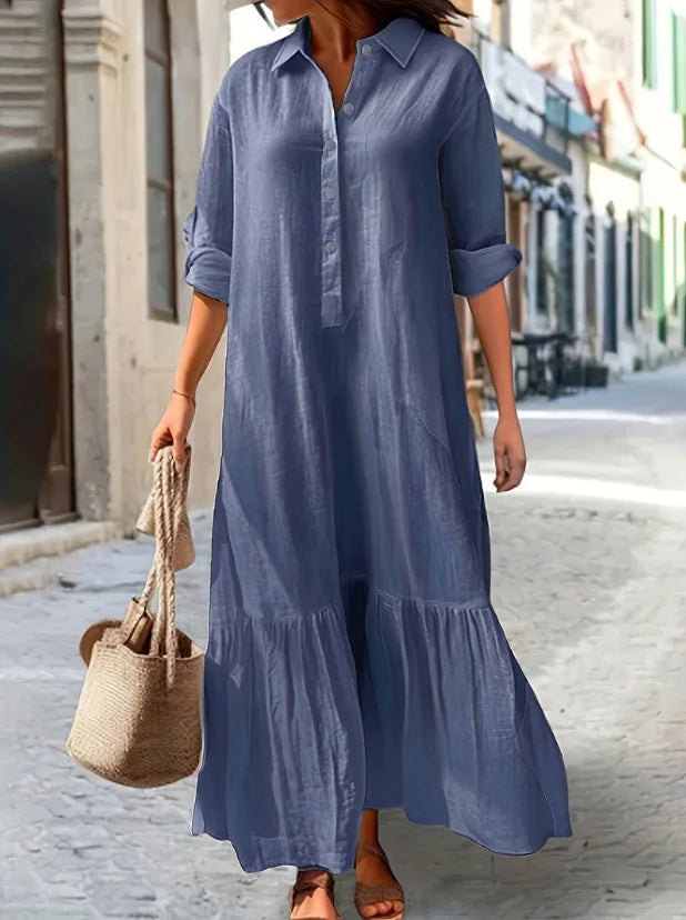 Vestido informal de manga larga para mujer, vestido de oficina para mujer, moda Primavera Verano, vestido camisero liso elegante, vestidos para mujer 2024
