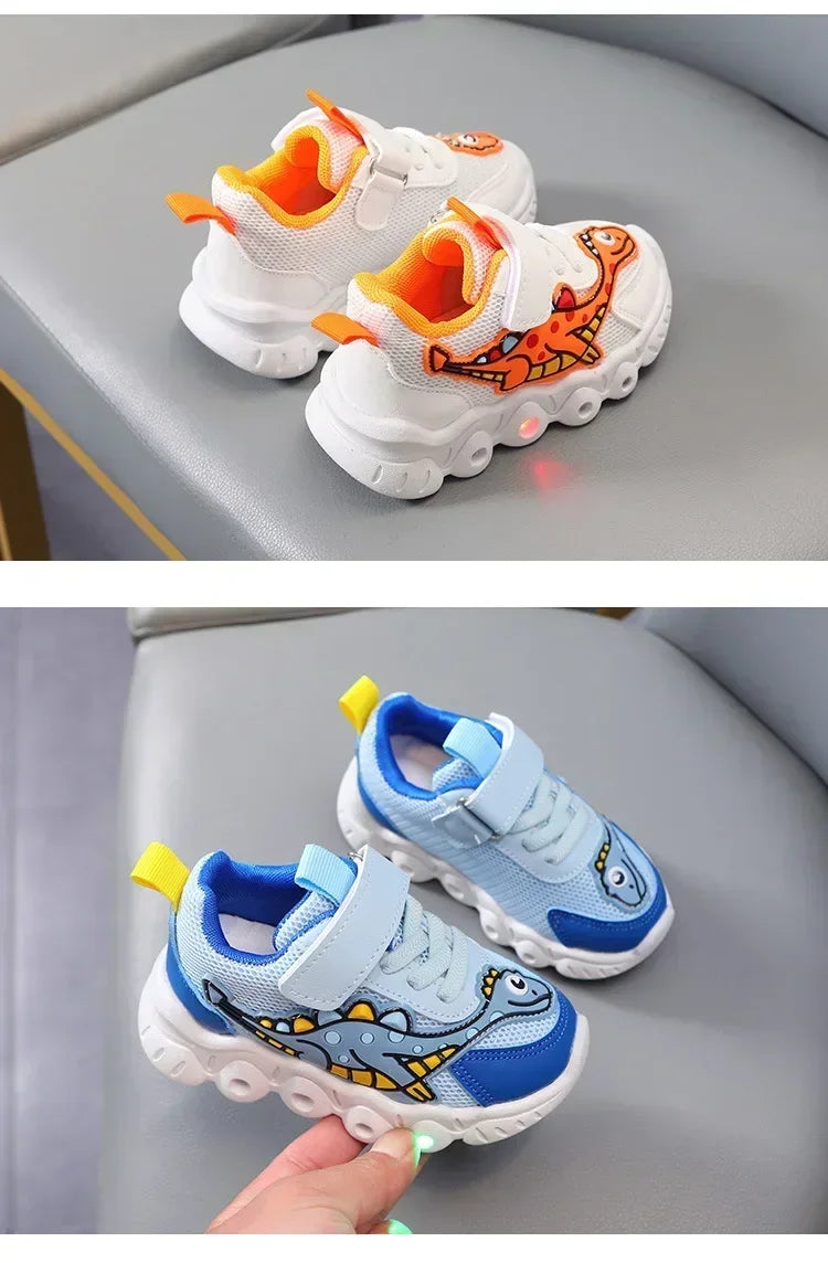 Zapatillas de deporte informales con dibujos animados para niños y niñas, zapatos de iluminación transpirables con malla LED, zapatos iluminados para bebés