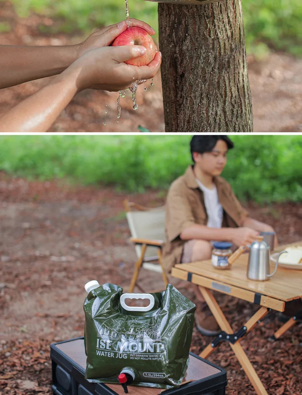 TARKA-bolsa de agua plegable para acampar, 7,5l, bolsa de agua portátil para exteriores, jarra de agua, cubo de agua con válvula de agua para Picnic, campamento y escalada
