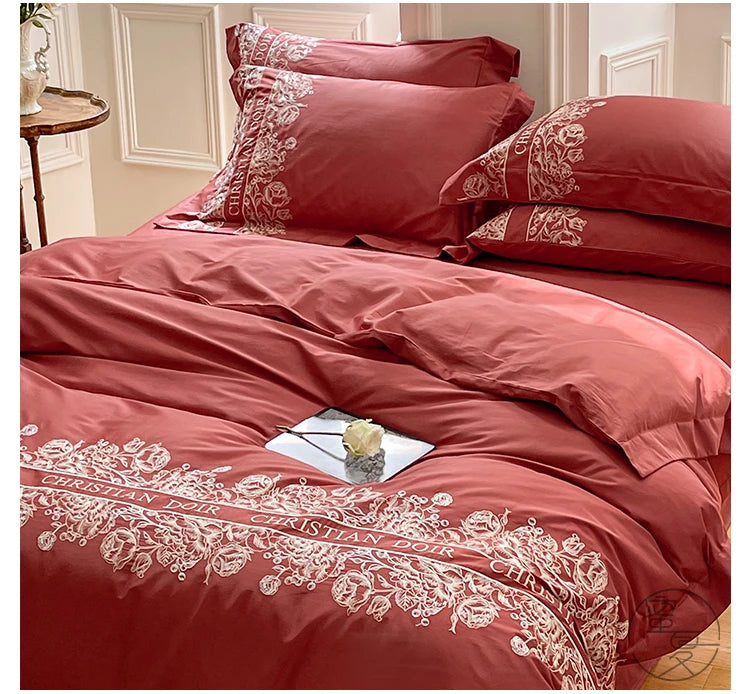Juego de cama de algodón de grapa larga de 100 unidades, funda nórdica bordada con patrones de flores y plantas, Sábana bajera tamaño Queen TwinFull