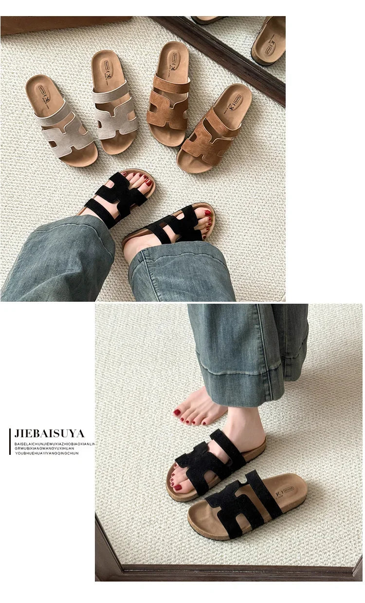 Diapositivas de moda 2025 para mujer: zapatillas de exterior con suela gruesa ajustable