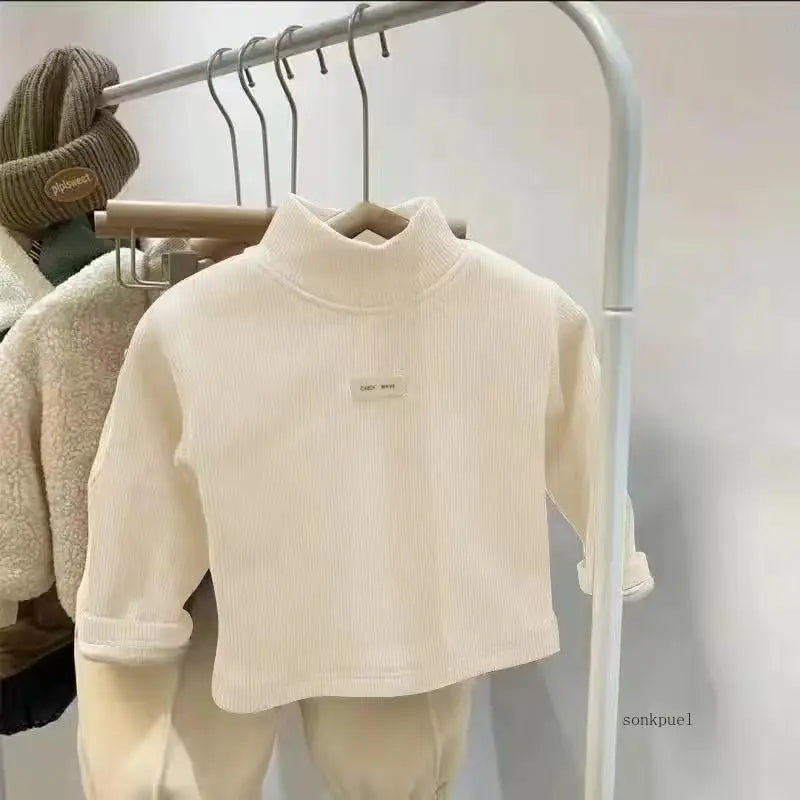 Jersey de cuello medio alto para otoño e invierno para niños, camisa inferior de manga larga, ropa para niños y niñas, Tops
