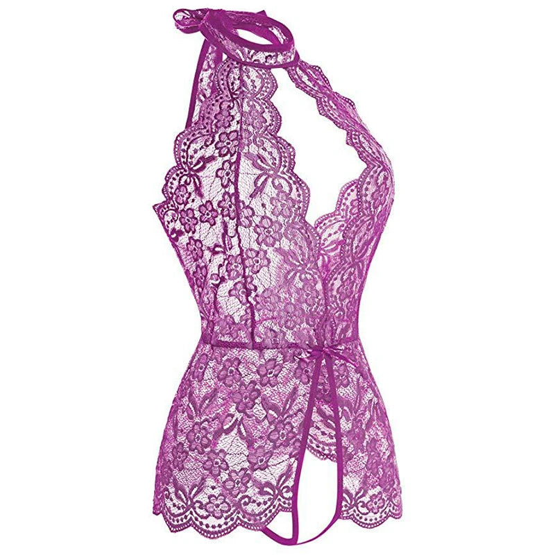 LencerÃa erótica para mujer, Body de peluche transparente de encaje, disfraz Porno para mujer, escote en V profundo, entrepierna abierta, muñeca bebé, falda Sexy, ropa interior