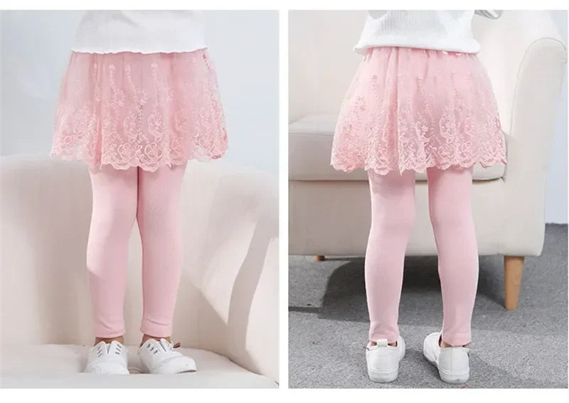 Nuevas mallas para niñas, falda de princesa de encaje, pantalones, falda ajustada para primavera y otoño, pantalones para niños de 2 a 7 años, ropa para niños