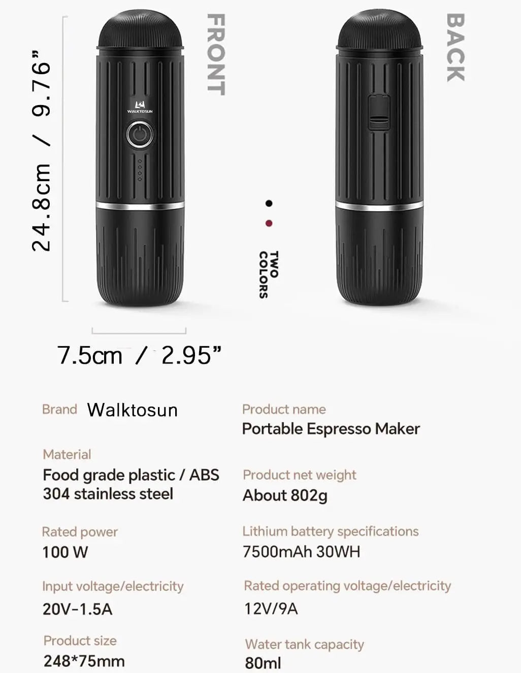 Cafetera Espresso portátil, cafetera eléctrica con autocalentamiento, alimentada por batería, presión de 19 Bar, cafetera con suelo
