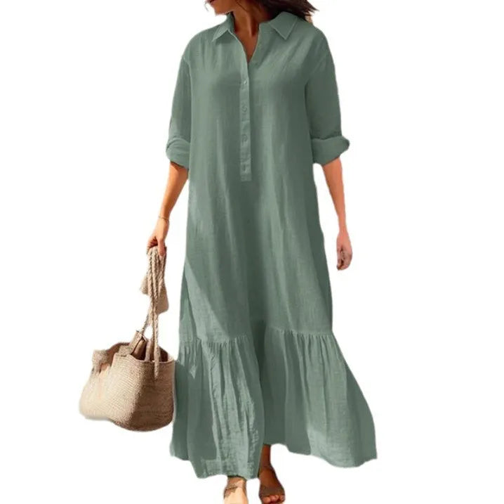Vestido informal de manga larga para mujer, vestido de oficina para mujer, moda Primavera Verano, vestido camisero liso elegante, vestidos para mujer 2024