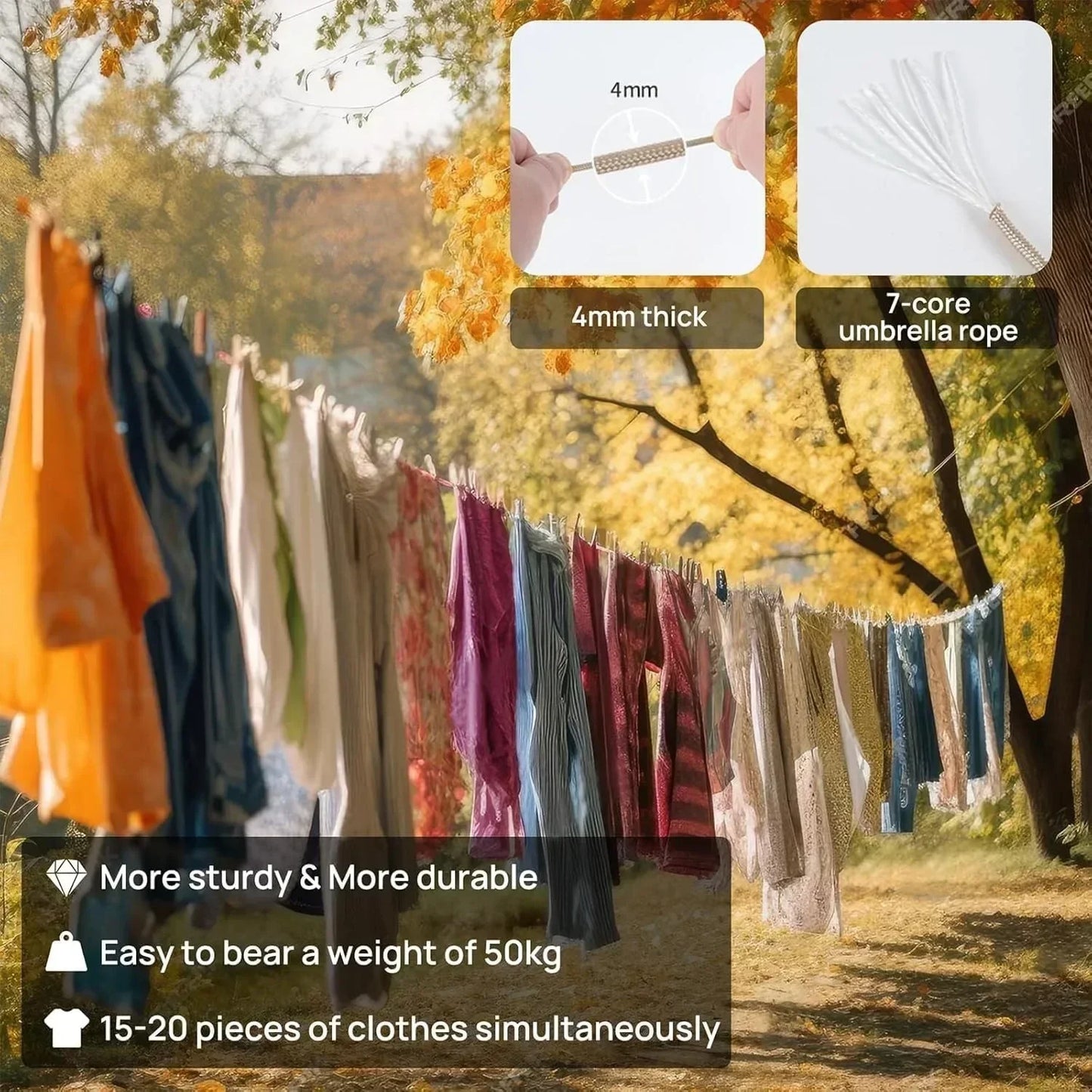 Tendedero ajustable para viajes al aire libre, tendedero portátil para exteriores, tendedero retráctil para exteriores, multiherramienta para acampar, color negro, 1 ud.