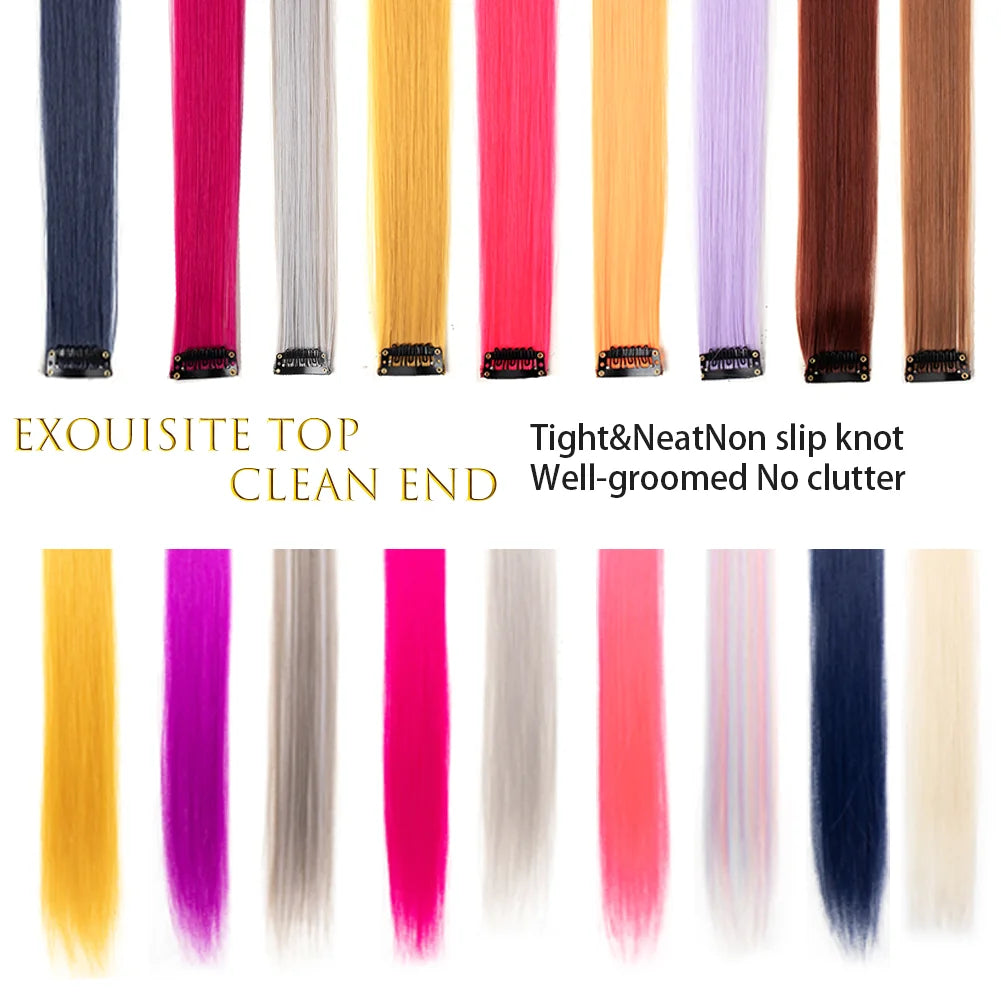 10 unids/pack de extensiones de cabello con Clip para fiesta de colores para niñas, postizos sintéticos de pelo liso de 22 pulgadas de colores Omber