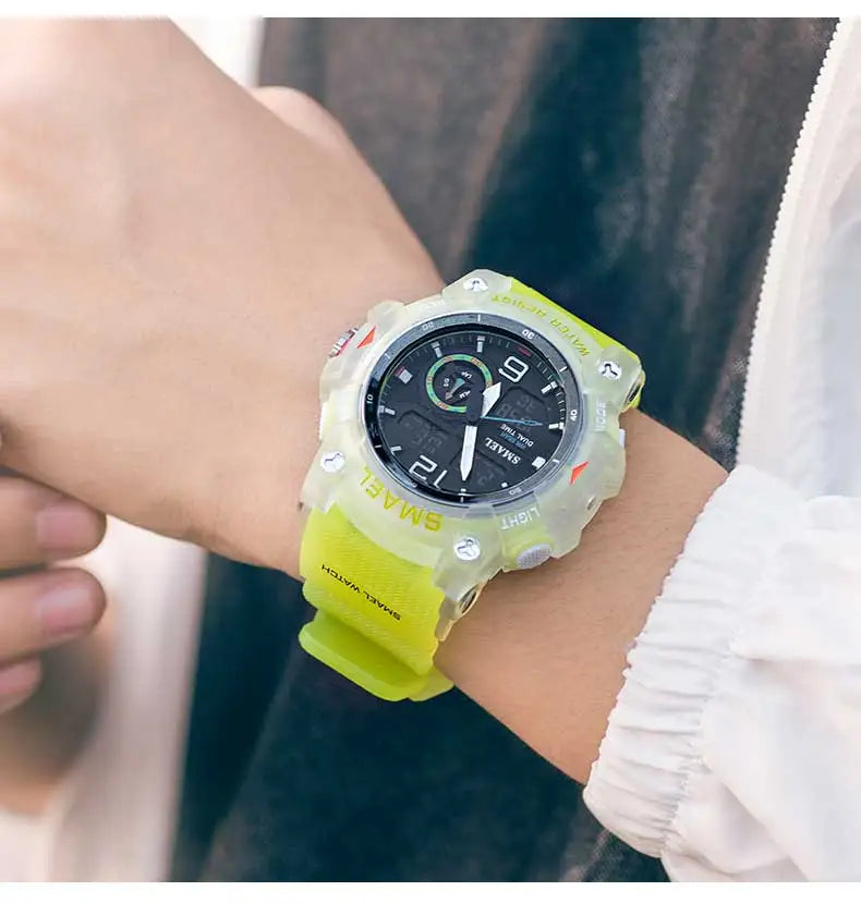 SMAEL-reloj deportivo militar para hombre, cronómetro con alarma, luz trasera Digital LED, pantalla de hora Dual, resistente al agua, 8007