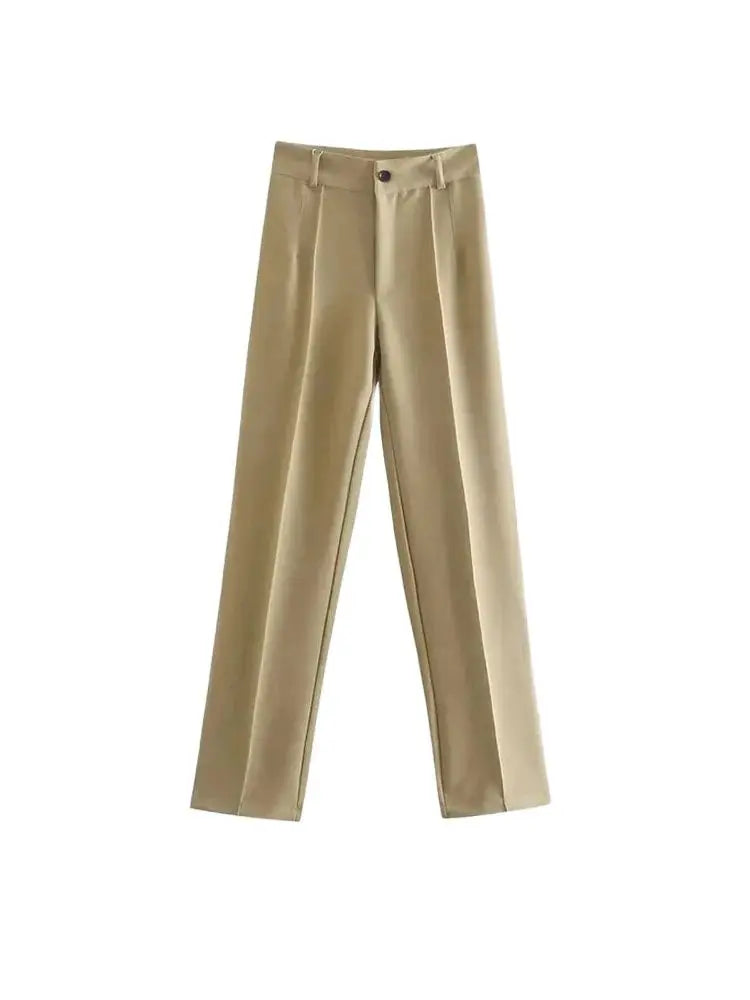 TRZA, pantalones rectos elegantes a la moda para oficina para Mujer, pantalones Vintage de cintura alta con cremallera, pantalones para Mujer