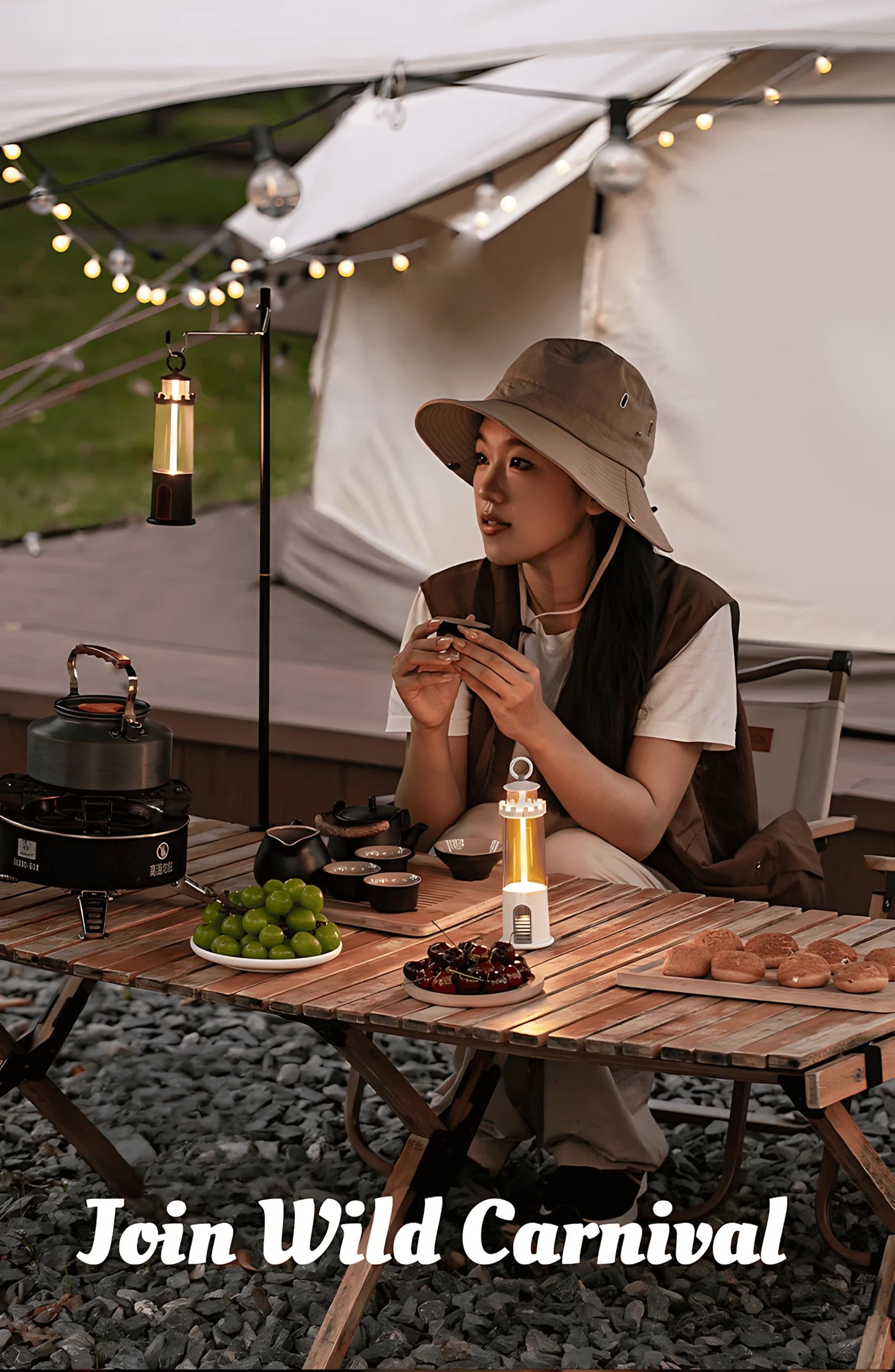 Linterna de Camping Portátil 1200mAh - Recargable USB-C, 3 Modos con Luz de Respiración, Blanco Cálido 2200K para Senderismo/Dormir/Acampada/EDC