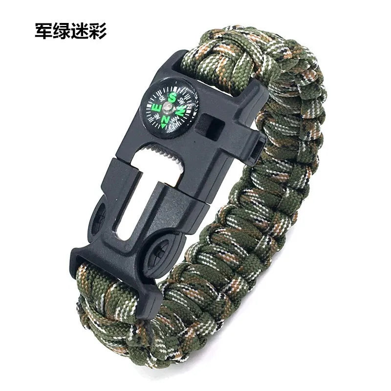 Pulsera de rescate de emergencia, cuerda tejida cinco en uno para muñeca, brújula, cuerda de mano de supervivencia, senderismo al aire libre, camping, viajes, ciclismo